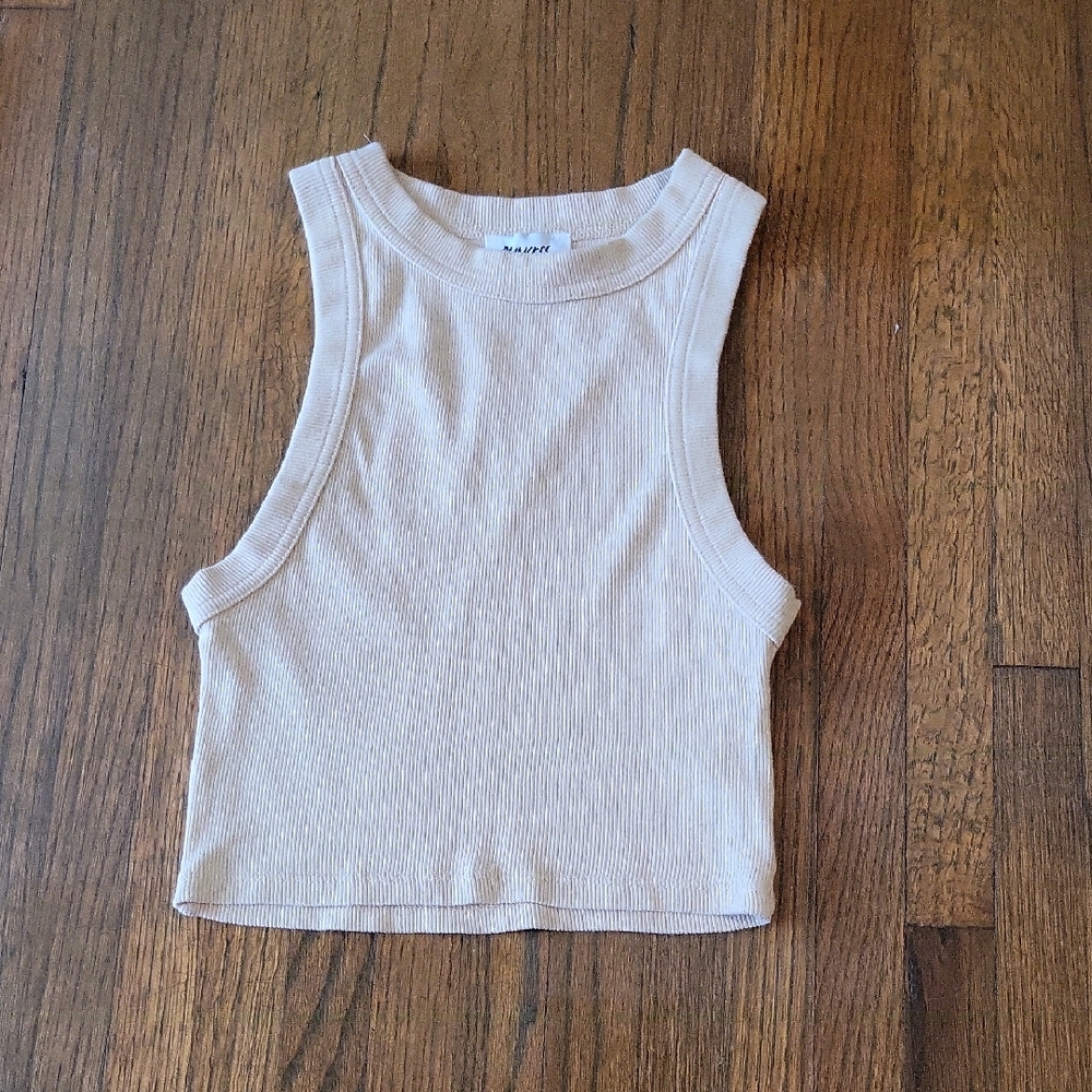 Princess Polly Beige Ribbed Sleeveless Crop Top